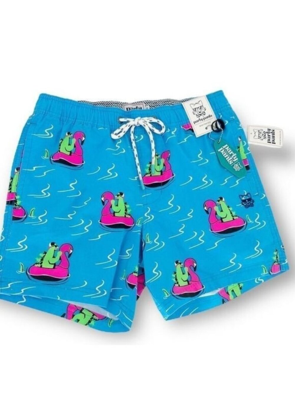 PARTY PANTS NWT Men’s Novelty Swim Trunks Size XL Swim Shorts- River Dino